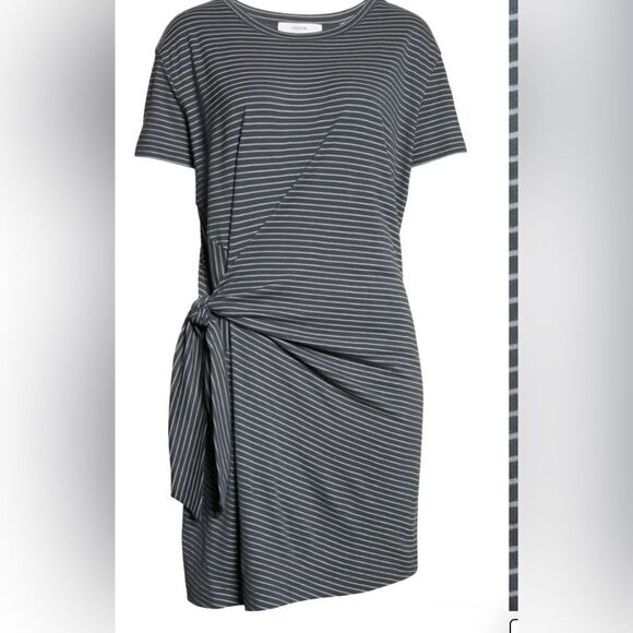 Vince classic stripe side tie dress tide pool/light slade NWT preppy knot - Picture 1 of 13